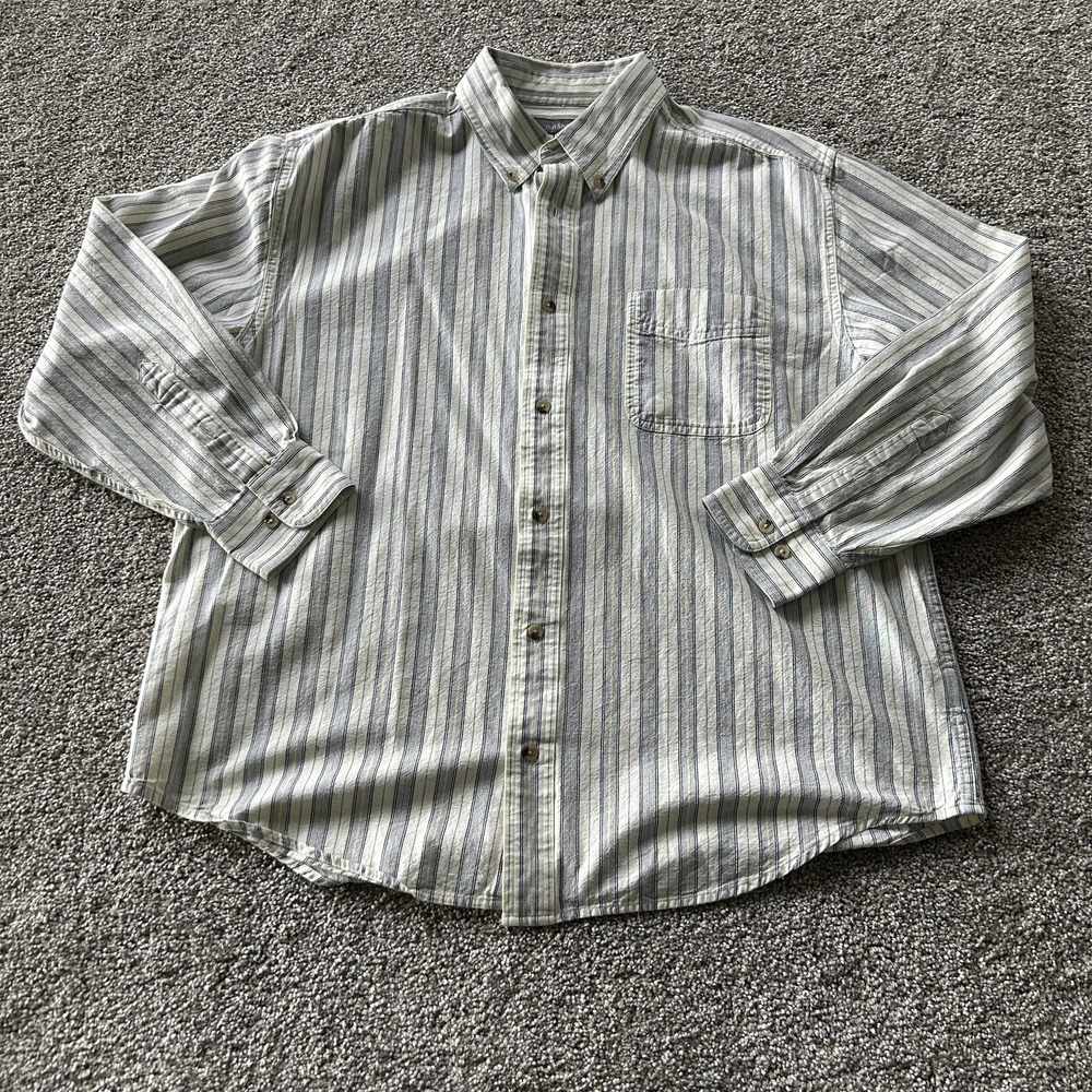 Croft & Barrow Shirt Mens Large White Stripe Long Sleeve Button Up Pocket Casual